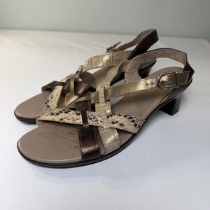 Munro American Multi Metallic Animal Print Strappy Slingback Block Heels Size 10